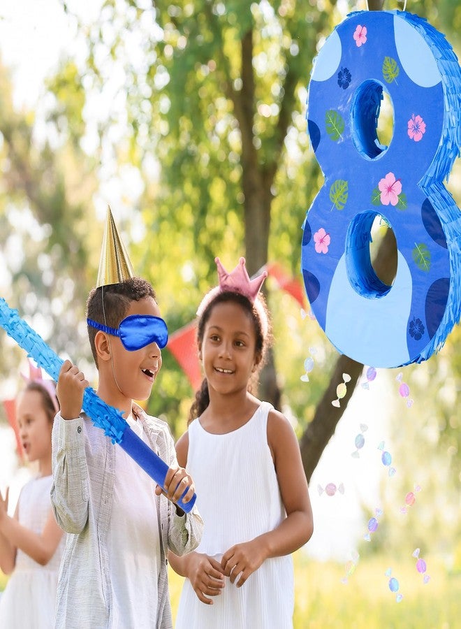 Sodolike 16 Inch Blue Pinata Set with Hawaii Pattern Number 8 Piñata, Blindfold and Stick for Boys Girls 8th Birthday Party Decorations (8-Hawaii Pattern Piñata) - Image 4