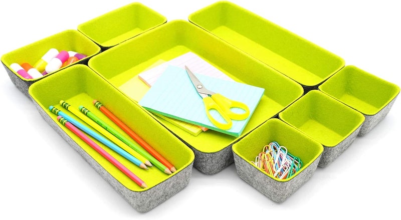 Welaxy desk drawer organizer tray dividers small felt storage bin sturdy but soft for office suppliers entryway catchall key holder makeup crafts pens decluttering 8-piece (Spring Green) - Image 1