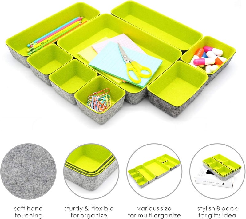 Welaxy desk drawer organizer tray dividers small felt storage bin sturdy but soft for office suppliers entryway catchall key holder makeup crafts pens decluttering 8-piece (Spring Green) - Image 4