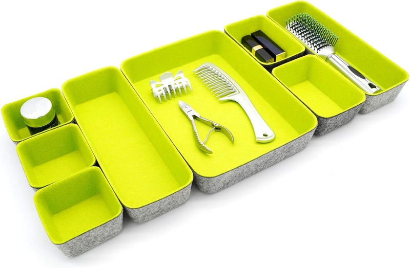 Welaxy desk drawer organizer tray dividers small felt storage bin sturdy but soft for office suppliers entryway catchall key holder makeup crafts pens decluttering 8-piece (Spring Green) - Image 5