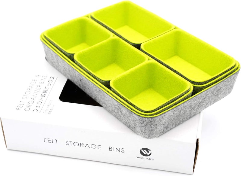 Welaxy desk drawer organizer tray dividers small felt storage bin sturdy but soft for office suppliers entryway catchall key holder makeup crafts pens decluttering 8-piece (Spring Green) - Image 2