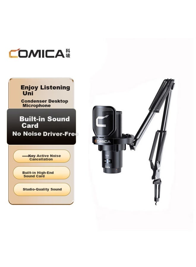 Comica Uni Professional Studio-grade Wired Rgb Colorful Desktop Heart-shaped Condenser Microphone With Boom Arm Stand Black - Image 1