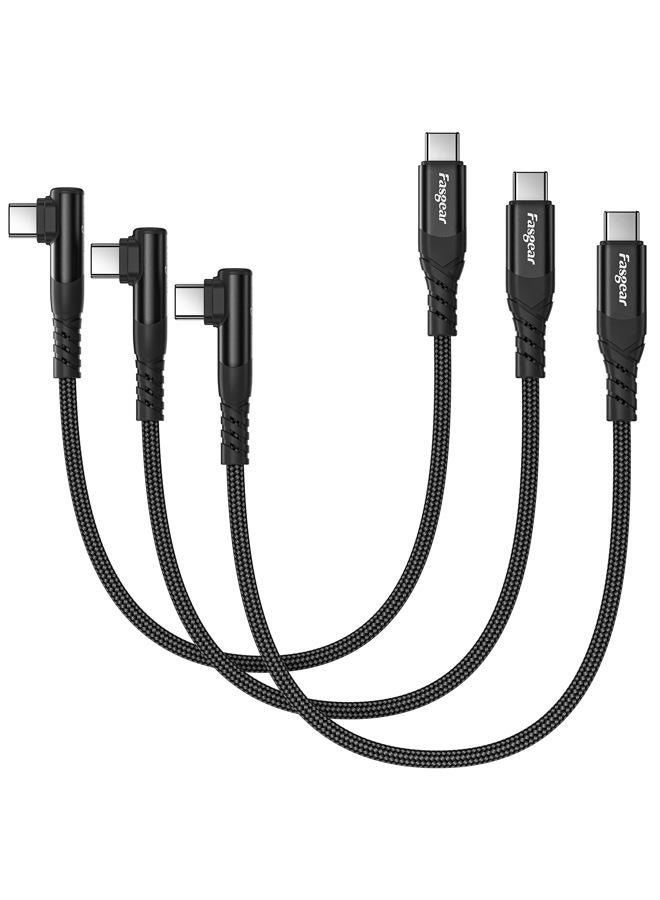Fasgear USB C to USB C cable, 3 Pack 1ft 60W Type C to Type C Right Angle 90 Degree, PD Fast Charging Charger Lead Compatible for Galaxy S25 S24 S23 Mac-Book i-Pad Pro i-Pad Air (Black) - Image 1