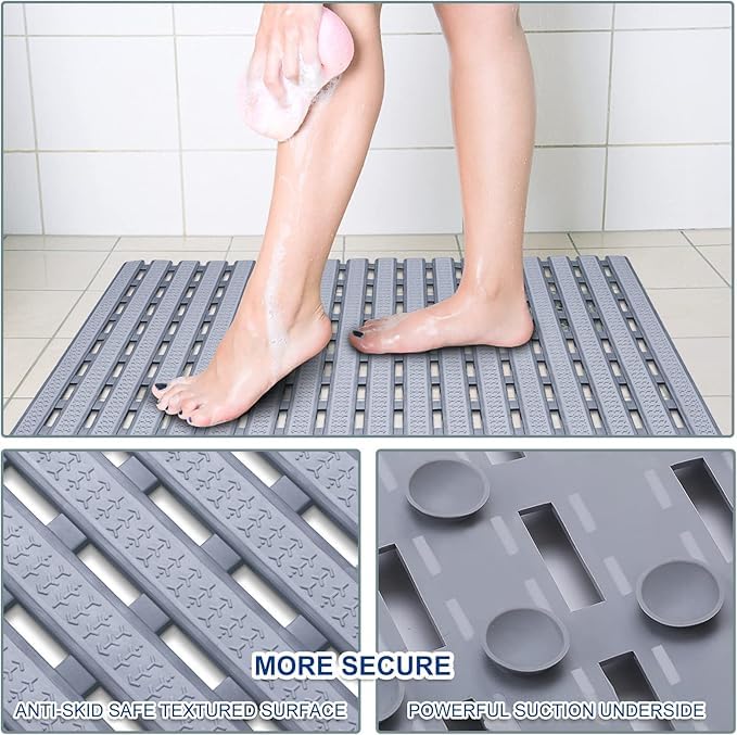 7 Seas 7Seas Shower Mat Plastic PVC Anti Skid Shower Mat Non Slip Bathtub Mat with Suction Cups and Drain Holes NonSlip Bathroom Floor and Wet Floor Carpet mat 63 x 40Cm Rectangle Toilet Shower Mat - Image 2