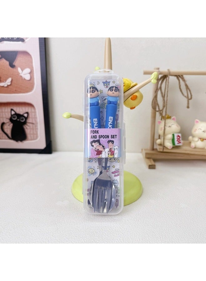 Cartoon Cutlery Set Crayon Shin-chan Two-piece Set Stainless Steel Spoon And Fork Student Independent Cutlery Set With Storage Box