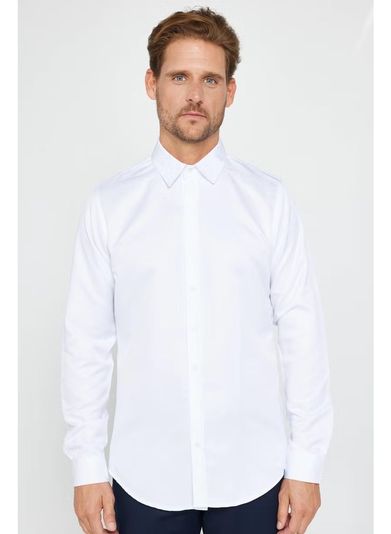 Tudors Slim Fit Long Sleeve Easy Iron Sweat Absorbing Breathable Texture Tie Holder Four Seasons White Men's Shirt - Image 2