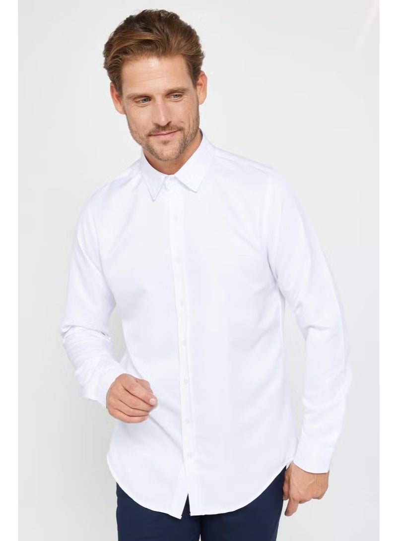 Tudors Slim Fit Long Sleeve Easy Iron Sweat Absorbing Breathable Texture Tie Holder Four Seasons White Men's Shirt - Image 1