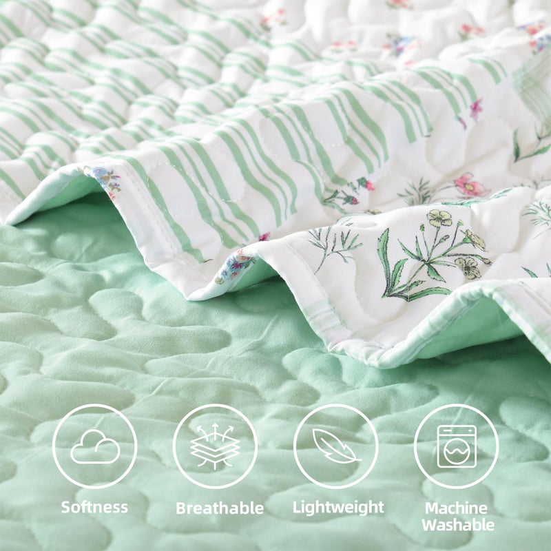 YIKUSH Quilt Sets Queen Size Floral Quilt Set 3 Pieces Bedding Set Bedspreads Green Comforter Blanket with 2 Pillow Cases- Ultra Soft Floral Coverlet with Printed Pattern 90in.x 90in - Image 5