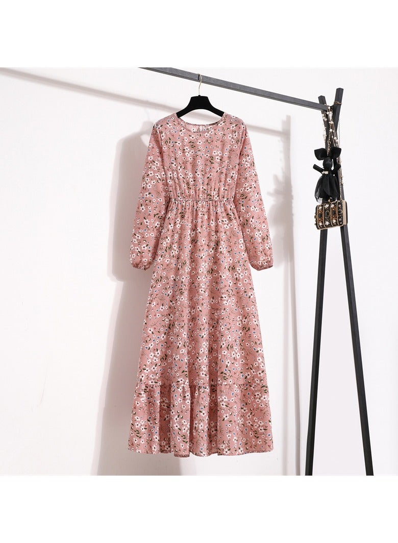 Long Sleeve Round Neck Floral Print Maxi Dress Pink - Image 5