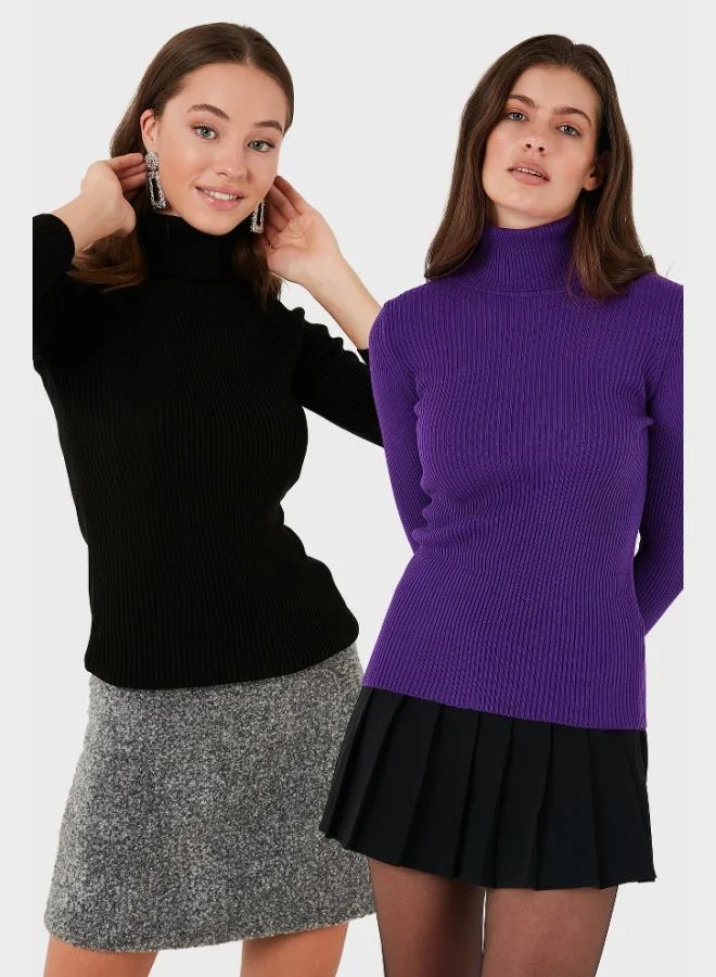 ليلا كنزة نسائية قطعتين بياقة عالية ناعمة من الأكريليك