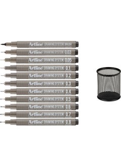 Artline Drawing System Technical Drawing Pencil Set of 11 + Perforated Pen Holder 
