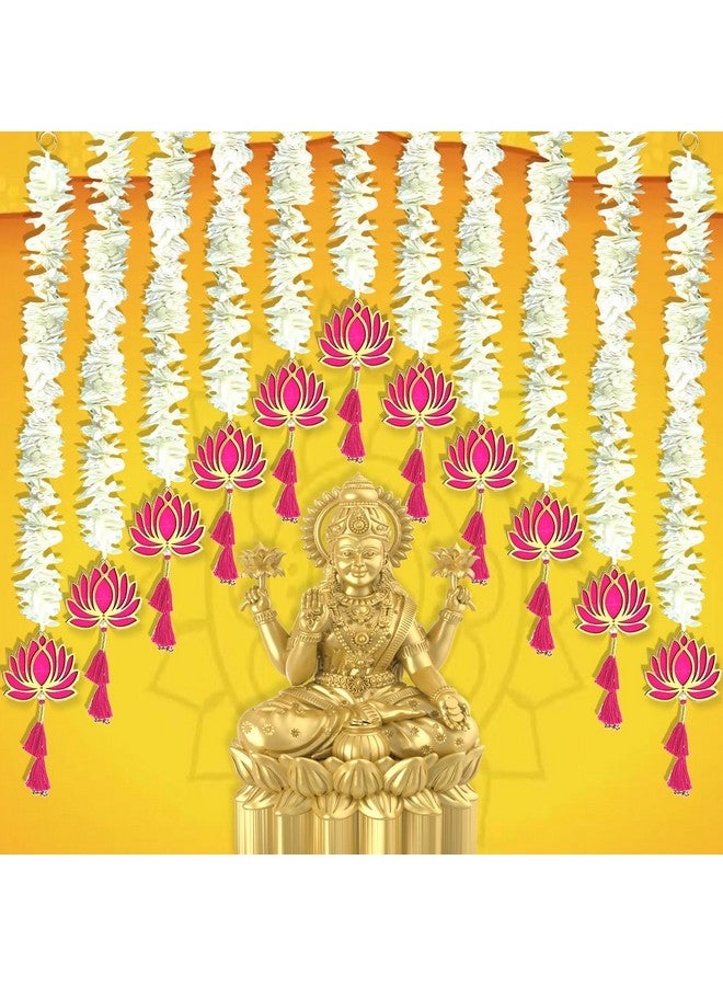 BENAVJI BENAVJI Handmade MDF Wood Lotus Mogra Jhumki Style Hanging Decor Floral Wall Hangings for Temple, Home, Diwali, Weddings, Stage, Mandap & Festive Decorations Artificial Flowers 2.5 Feet Pack of 11  - Image 1