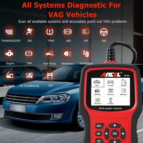 Ancel ANCEL VD700 OBD2 Diagnostic Code Reader Scan Tool Fit for Volkswagen Audi VW Skoda Seat, All Functions OBD11 Scanner for VAG Vehicles with Battery Registration EPB Reset (Upgraded VD500) - Image 3