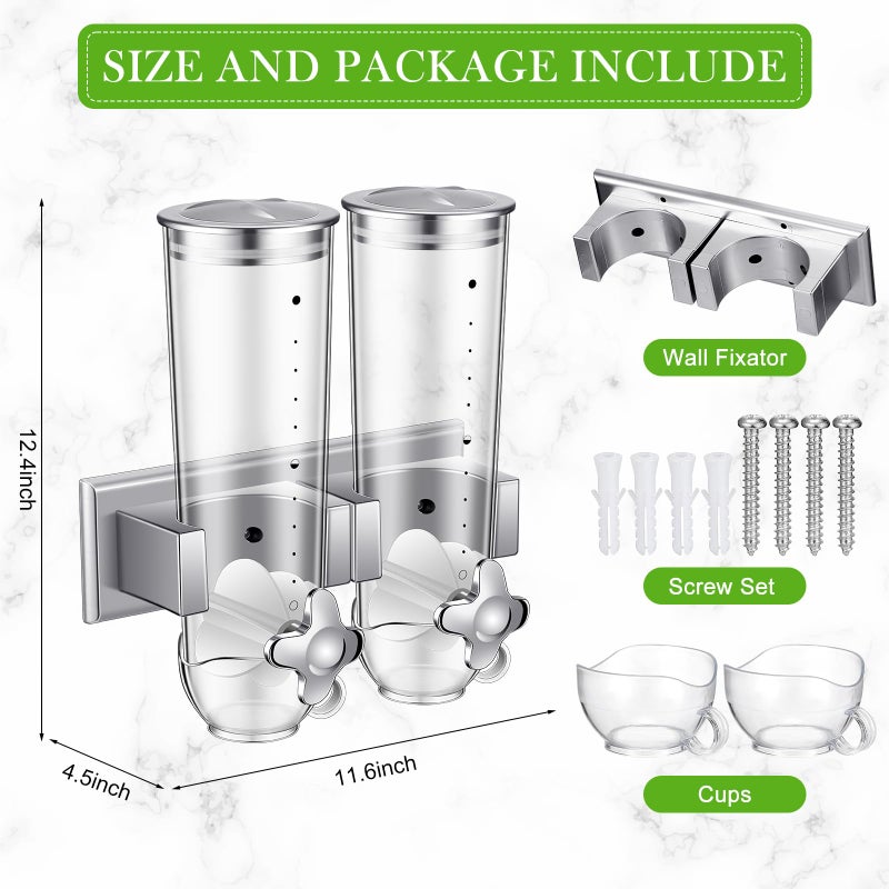 Huwena 4 Sets Cereal Containers Storage,3L Each Set Wall Mounted Cereal Dispenser Dry Food Dispenser Grain Storage Dispenser for Candy Oatmeal Coffee Bean Nuts Food Container (Silver) - Image 2