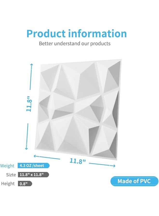SAGREENY 10 Pack 3D Decorative 3D Wall Panels In Diamond Design 12 Inch X12 Inch Matt White Suitable For Living Room Bedroom Kitchen Room Tv Backdrop Sofa Background Basement Walls Feature Walls Etc - Image 4
