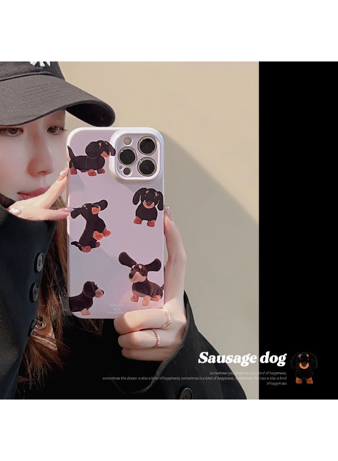 NIBEMINENT Film Black Rabbit Protective TPU Case Cover For iPhone 15 Plus, Purple Bottom Sausage Dog