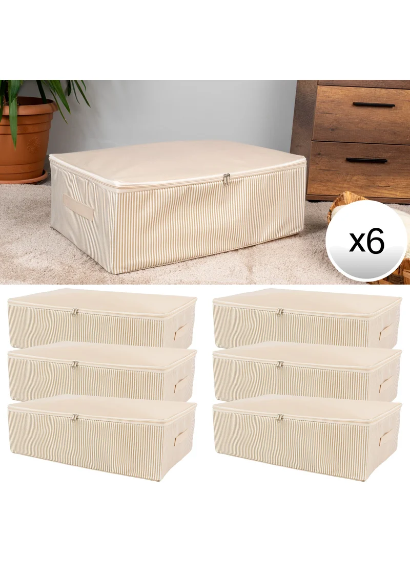 Nacarev 6 Pieces Mega Size Stripe Pattern Printed Gray Bed Base Pillow Quilt Clothes Organizer Bag 75x40x20 cm