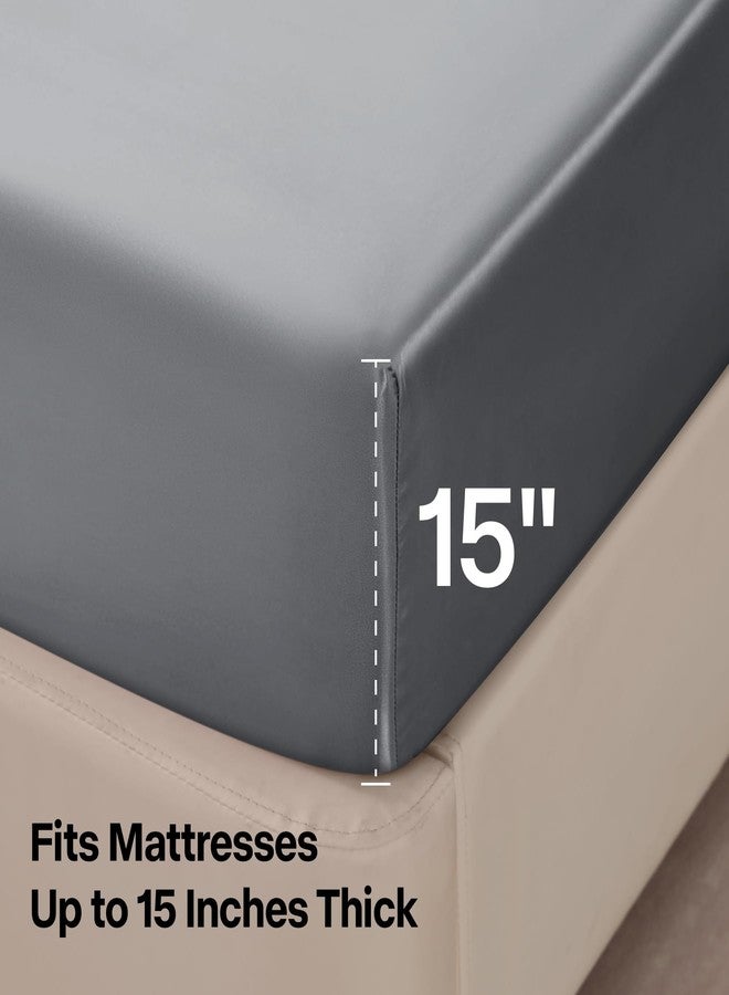 BEDELITE California King Sheets Set, Luxury Soft Dark Grey Satin Sheets for Hair and Skin, Similar to Silk Bed Sheets Set 4 Pieces with 1 Deep Pocket Fitted Sheet, 1 Flat Sheet, and 2 Pillowcases - Image 5