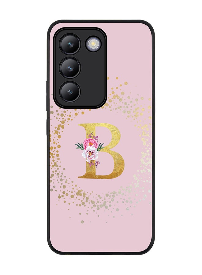 Stylizedd Rugged Black edge case for Vivo V30 Lite 5G, Slim fit Flexible Cover -  Custom Monogram Initial Letter Floral Pattern Alphabet - B  (Pink )  - Image 1