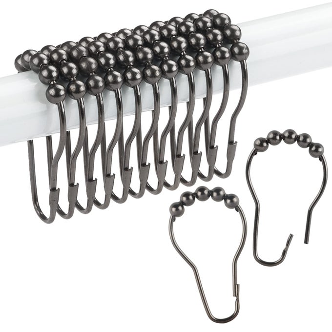 SHOWER CURTAIN HOOKS RINGS RUSTPROOF METAL SHOWER CURTAIN RINGS FOR BATHROOM SHOWER RODS CURTAINS SET OF 12 BLACK NICKEL