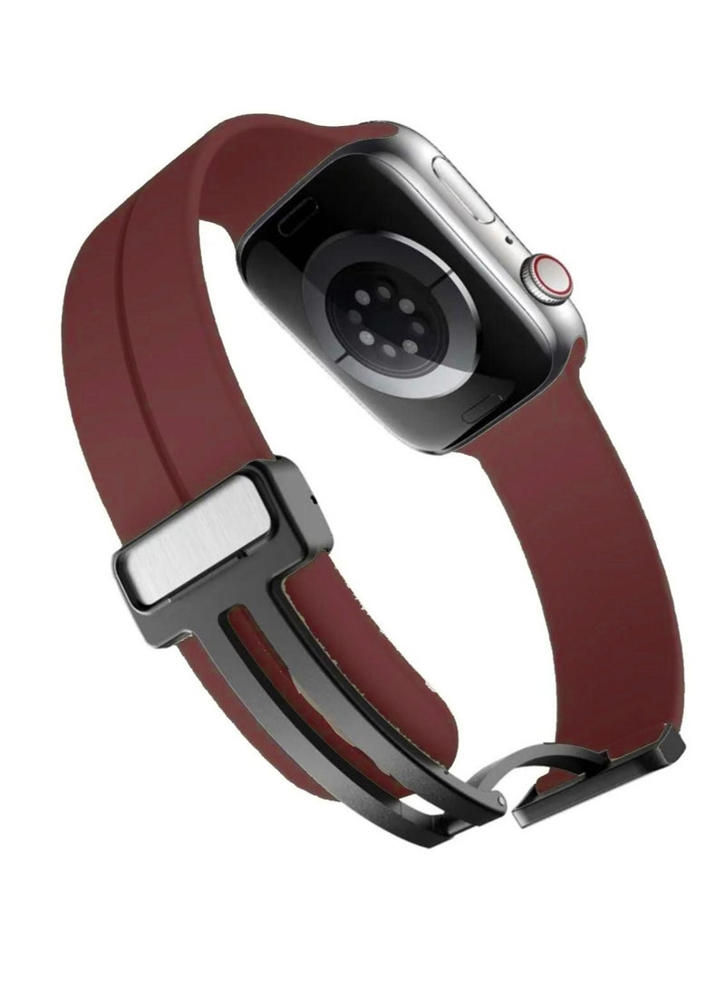 Apple watch strap with magnetic closure  size 42  burgundy color - Image 2