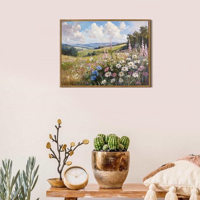 Prabahdak Framed Canvas Wall Art Prints Wildflower Oil Painting Aesthetic Room Decor Nature Rural Wilderness Landscape Poster Pictures Prints for Bathroom, Bedroom LivingRoom 8Ã—10inch - Image 3