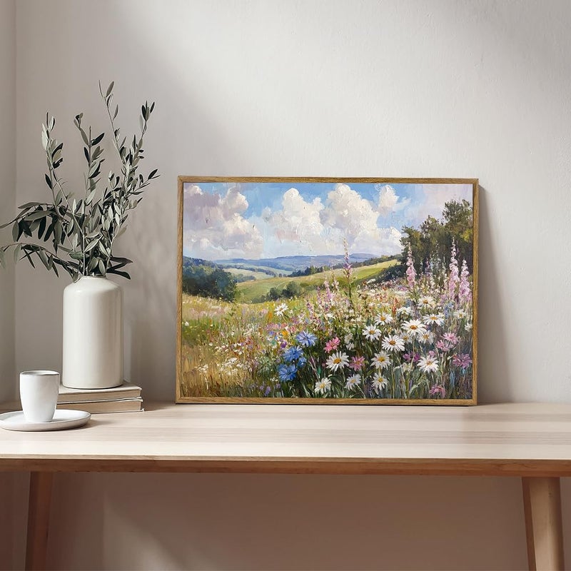 Prabahdak Framed Canvas Wall Art Prints Wildflower Oil Painting Aesthetic Room Decor Nature Rural Wilderness Landscape Poster Pictures Prints for Bathroom, Bedroom LivingRoom 8Ã—10inch - Image 2