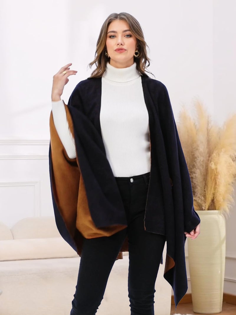 Moss Rose Women's Shawl Wrap Poncho Ruana Cape Open Front Cardigan with Belt for Fall Winter - Image 4