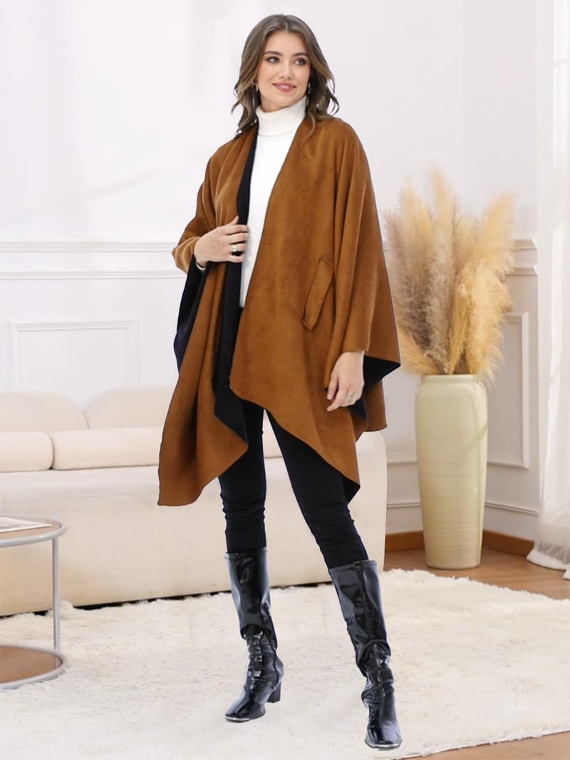 Moss Rose Women's Shawl Wrap Poncho Ruana Cape Open Front Cardigan with Belt for Fall Winter - Image 5