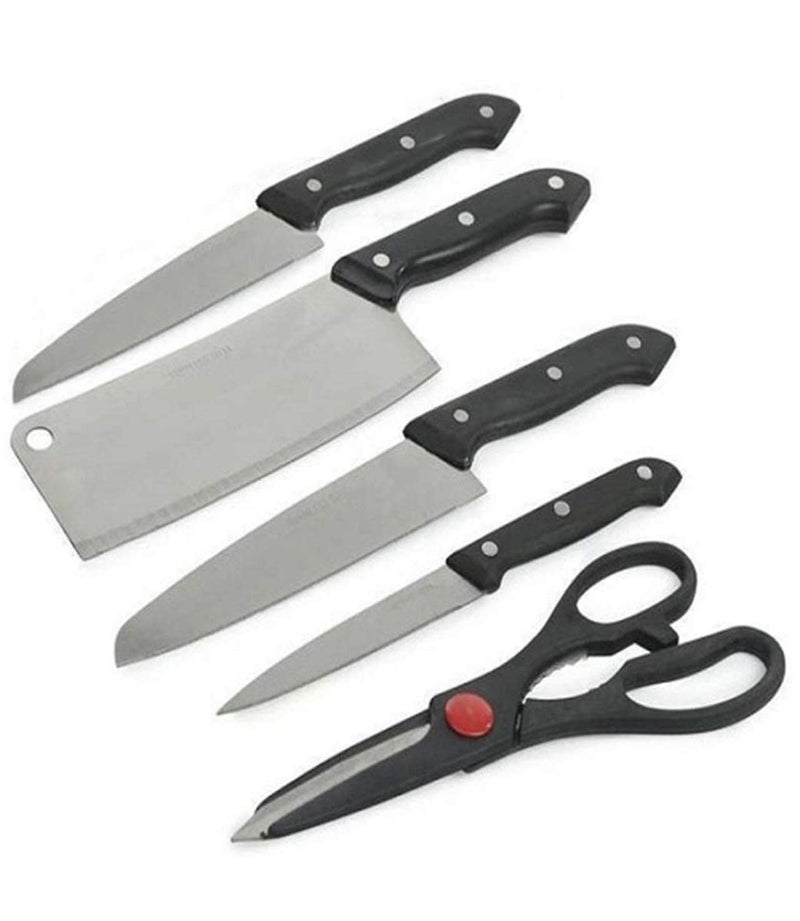 DARKZONE Stainless Steel Kitchen 4 Knife Set with Wooden Chopping Board Knife Scissor 6 Piece Starter Set5 in 1 - Image 2