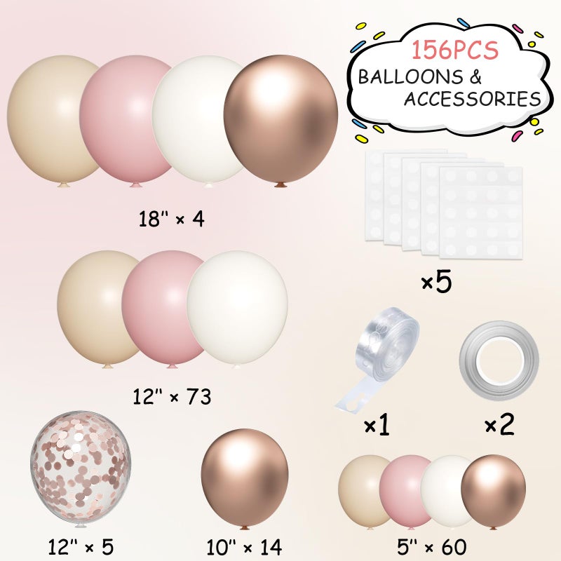 MEBAY Boho Balloon Garland Arch Kit, 156Pcs Dusty Pink Pastel Brown Metallic Champagne Gold White Balloons for Wedding Baby Bridal Shower Engagement Anniversary Birthday Decorations - Image 2