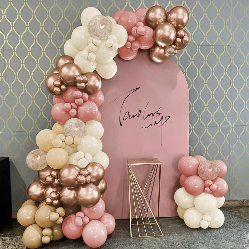 MEBAY Boho Balloon Garland Arch Kit, 156Pcs Dusty Pink Pastel Brown Metallic Champagne Gold White Balloons for Wedding Baby Bridal Shower Engagement Anniversary Birthday Decorations - Image 4