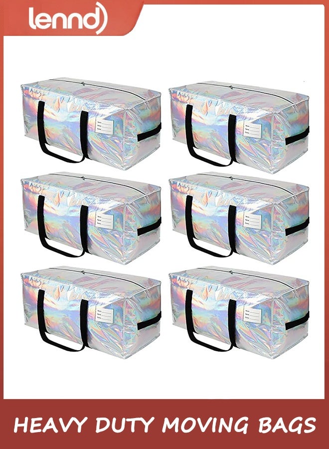 6 Pack Big Bags Extra Large Waterproof Foldable Clothing Storage Totes Bags with Zipper,Reinforced Handles,Packing Moving Boxes for Dorm & Seasonal Storage,Iridescent