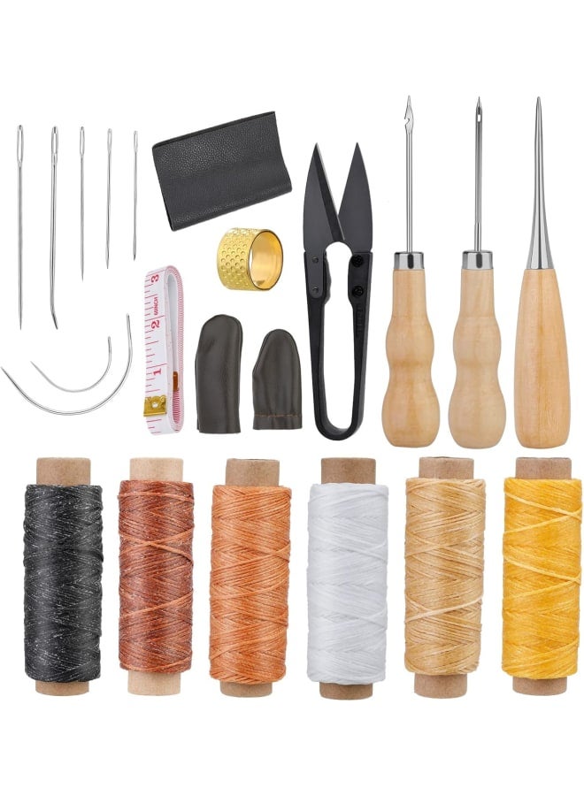 Leather Sewing Kit, 22 Pcs Leather Repair Kit, Upholstery Repair Kit with Waxed Thread, Leather Hand Sewing Stitching Needles for Car, Sofa, Back, Shoe, Craft DIY  - Image 1