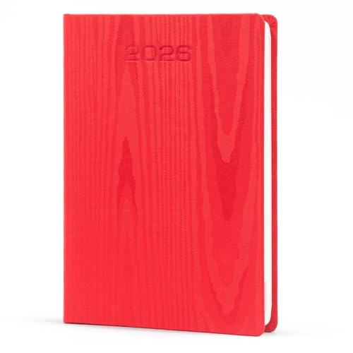 Kitabby - Linen Series | 2026 New Year Diary & Planner with Pen | A5 Size | One-Day-to-a-Page with Thumb-Cut Indexes | 424 pages | Satin Fabric Cover Material with Moiré Pattern | (Red) - Image 3
