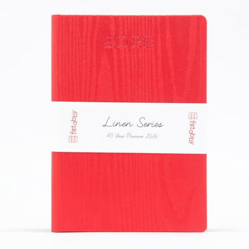 Kitabby - Linen Series | 2026 New Year Diary & Planner with Pen | A5 Size | One-Day-to-a-Page with Thumb-Cut Indexes | 424 pages | Satin Fabric Cover Material with Moiré Pattern | (Red) - Image 2