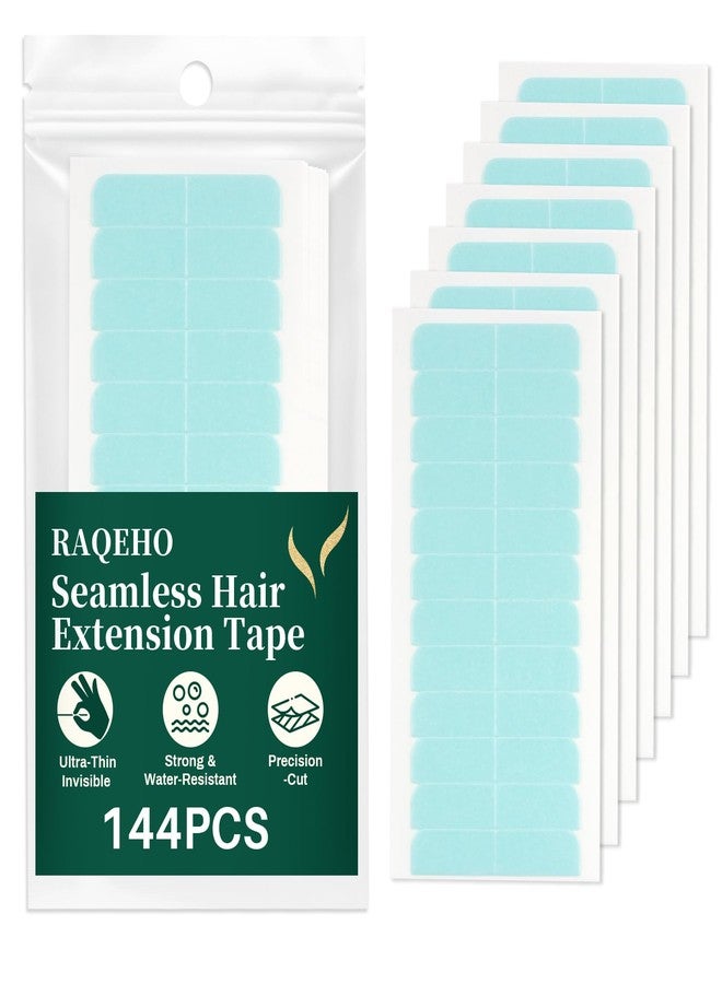 RAQEHO 144Tabs Hair Extension Tape - Strong Hold Invisible Hair Tape Replacement for Tape in Extensions, Ultra Thin Toupee Tape for Wig, Waterproof Adhesive Secure Hair Extension Tools for Tape Ins - Image 1