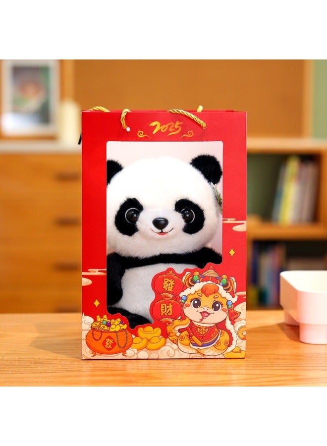 Cute Panda Doll Flower Plush Toy Simulation Panda Doll Children's Birthday 520 Gift-Color:Yellow Panda Pocket Style-Height:About 25cm In Height (with Red Snake Year Satchel Bag)