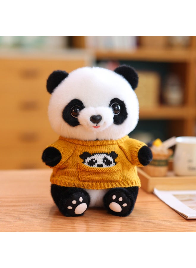 Cute Panda Doll Flower Plush Toy Simulation Panda Doll Children's Birthday 520 Gift-Color:Yellow Panda Pocket Style-Height:About 25cm In Height (with Red Snake Year Satchel Bag)
