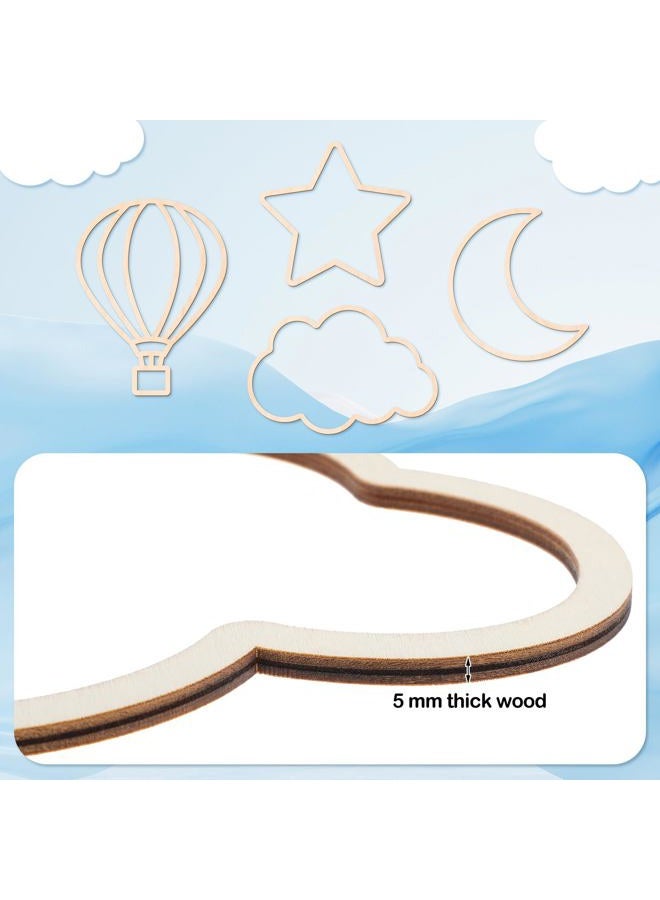 Kathfly 4 Pieces Boho Baby Nursery Wall Decor Wooden Cloud Sun Rainbow Heart Wall Hanging Art Decor for Home Nursery Children Baby Kids Boys Girls Bedroom(Cloud, Star, Moon, Hot Air Balloon) - Image 3