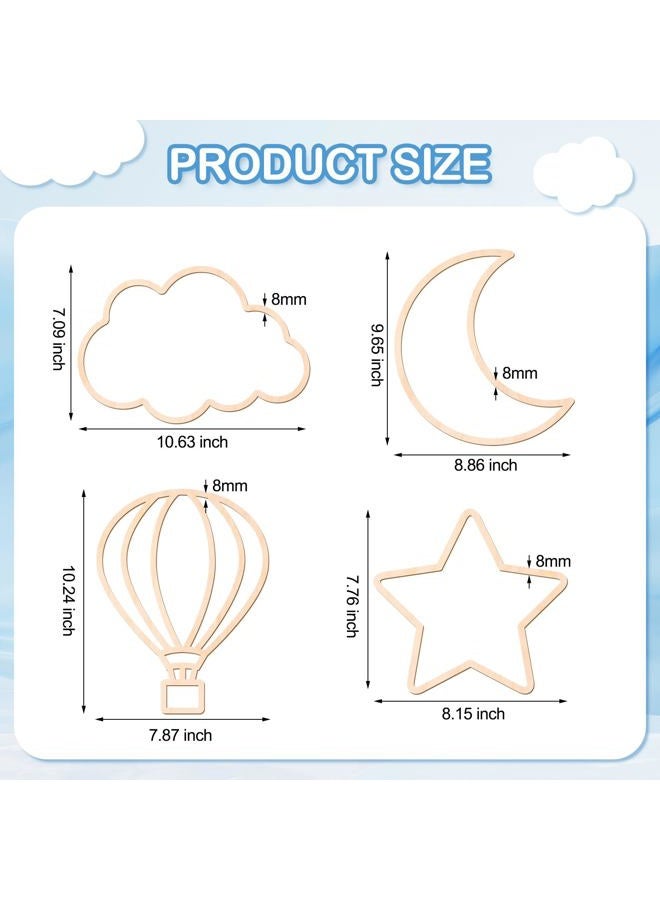 Kathfly 4 Pieces Boho Baby Nursery Wall Decor Wooden Cloud Sun Rainbow Heart Wall Hanging Art Decor for Home Nursery Children Baby Kids Boys Girls Bedroom(Cloud, Star, Moon, Hot Air Balloon) - Image 2