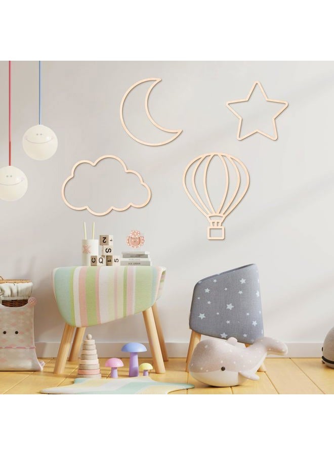 Kathfly 4 Pieces Boho Baby Nursery Wall Decor Wooden Cloud Sun Rainbow Heart Wall Hanging Art Decor for Home Nursery Children Baby Kids Boys Girls Bedroom(Cloud, Star, Moon, Hot Air Balloon) - Image 5