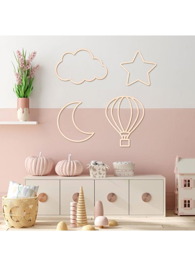 Kathfly 4 Pieces Boho Baby Nursery Wall Decor Wooden Cloud Sun Rainbow Heart Wall Hanging Art Decor for Home Nursery Children Baby Kids Boys Girls Bedroom(Cloud, Star, Moon, Hot Air Balloon) - Image 4