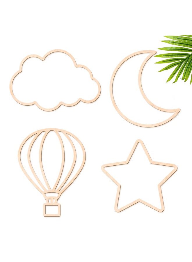 Kathfly 4 Pieces Boho Baby Nursery Wall Decor Wooden Cloud Sun Rainbow Heart Wall Hanging Art Decor for Home Nursery Children Baby Kids Boys Girls Bedroom(Cloud, Star, Moon, Hot Air Balloon) - Image 1