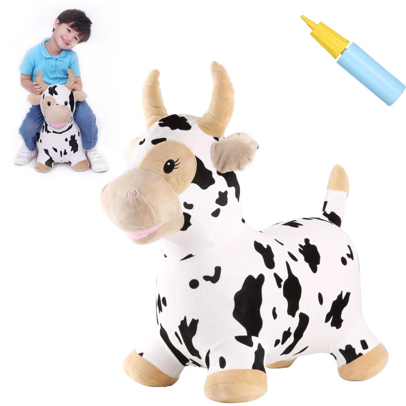 INPANY Bouncy Cow Farm Animal Hopper Toys Toddler Plush Bouncing Inflatable Bouncer Ride on Hopping Horse Indoor Outdoor Cowboy Rodeo Birthday Party Decorations Gifts for 2 3 4 Year Old Girls Boys - Image 2