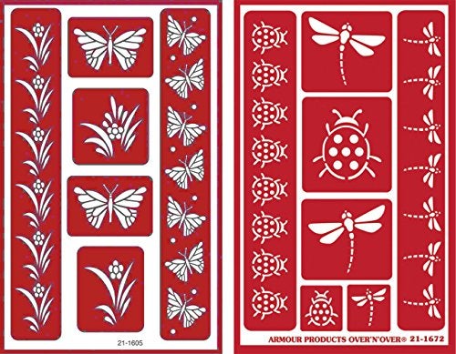 Over n Over Over 'n' Over Reusable Self-Stick Etching Stencil for Glass (or Stamping) - Bundle of Two Sets - Butterflies & Garden Friends - Image 3