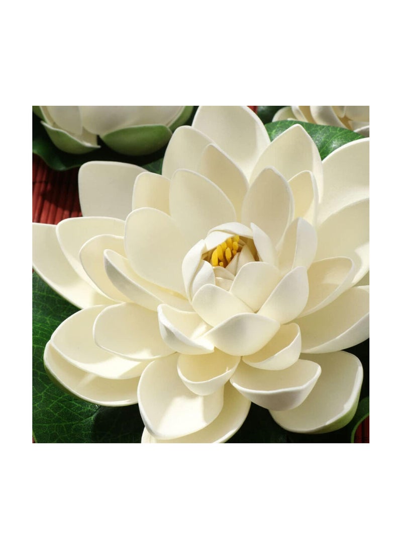 GGOOT 6Pcs Artificial Floating Foam Lotus Flowers,With Water Lily Pad Orments, White,Perfect for Patio Koi Pond Pool Aquarium Home Garden Wedding Party Special Event Decoration  - Image 4