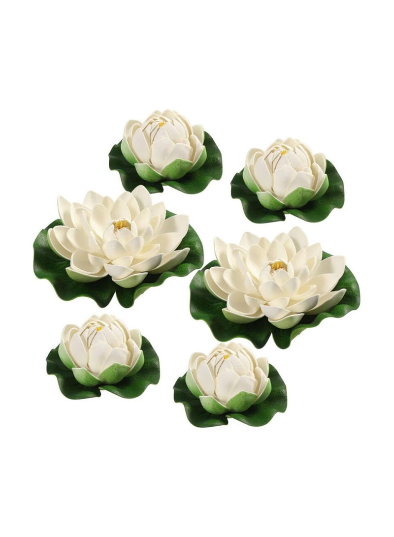 GGOOT 6Pcs Artificial Floating Foam Lotus Flowers,With Water Lily Pad Orments, White,Perfect for Patio Koi Pond Pool Aquarium Home Garden Wedding Party Special Event Decoration  - Image 1