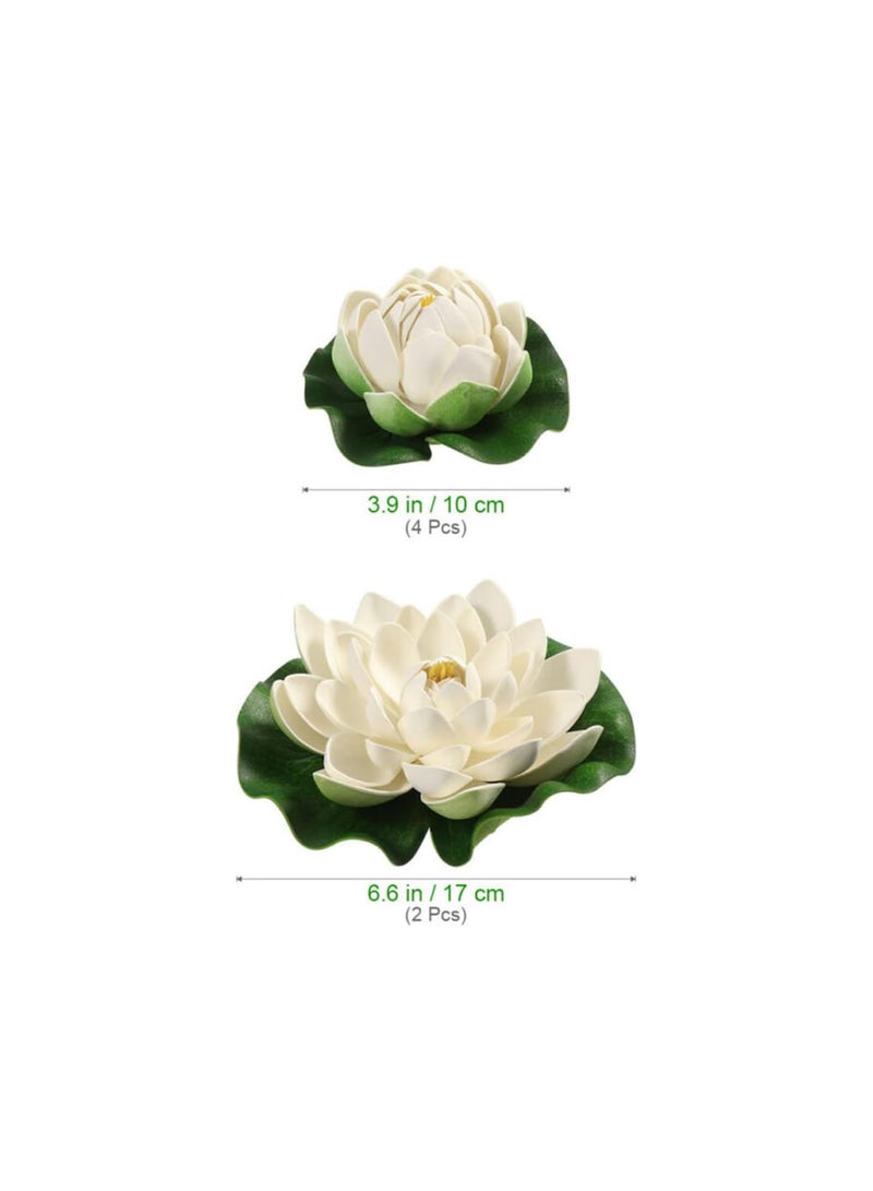GGOOT 6Pcs Artificial Floating Foam Lotus Flowers,With Water Lily Pad Orments, White,Perfect for Patio Koi Pond Pool Aquarium Home Garden Wedding Party Special Event Decoration  - Image 5