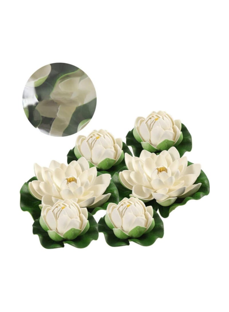 GGOOT 6Pcs Artificial Floating Foam Lotus Flowers,With Water Lily Pad Orments, White,Perfect for Patio Koi Pond Pool Aquarium Home Garden Wedding Party Special Event Decoration  - Image 2